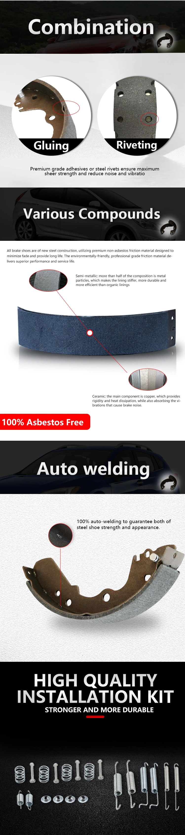 Car Repair Auto Brake Systems Non-Asbestos Disc Brake Shoes for Car